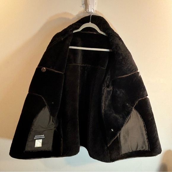 GENUINE SHEEPSKIN Sz 42 Coat Double Breasted Covered Buttons Turned Collar - Picture 8 of 10
